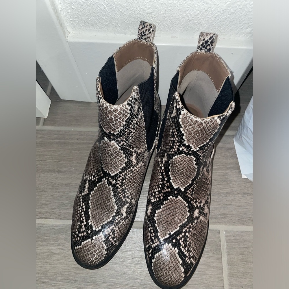 Women’s Snake-Print Chelsea Boots - Taupe/Black